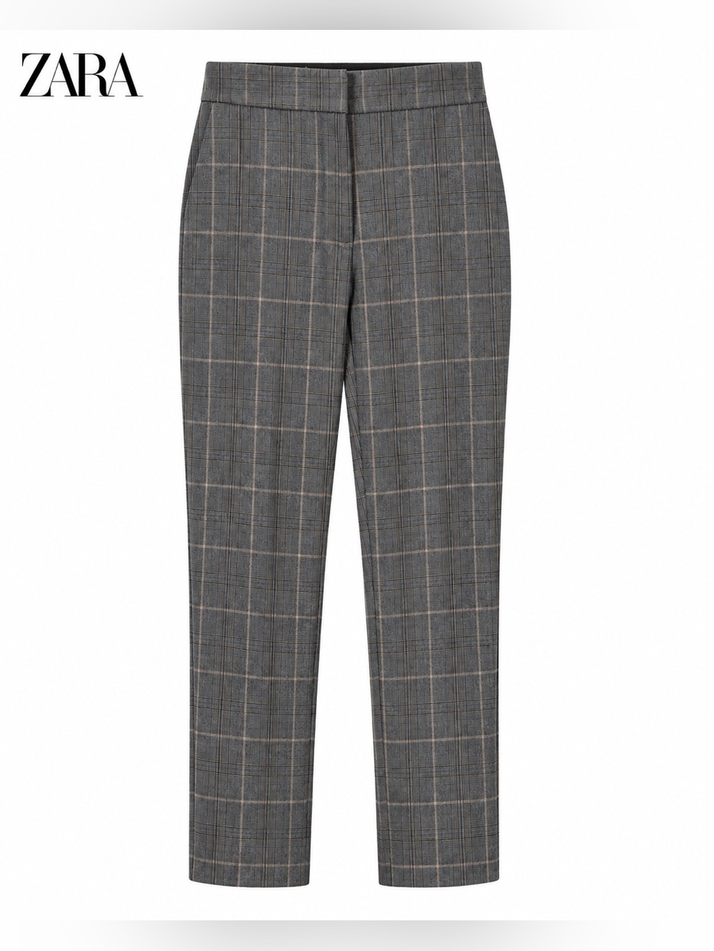 Zara Plaid Slim Trousers Gray Windowpane Check Size S